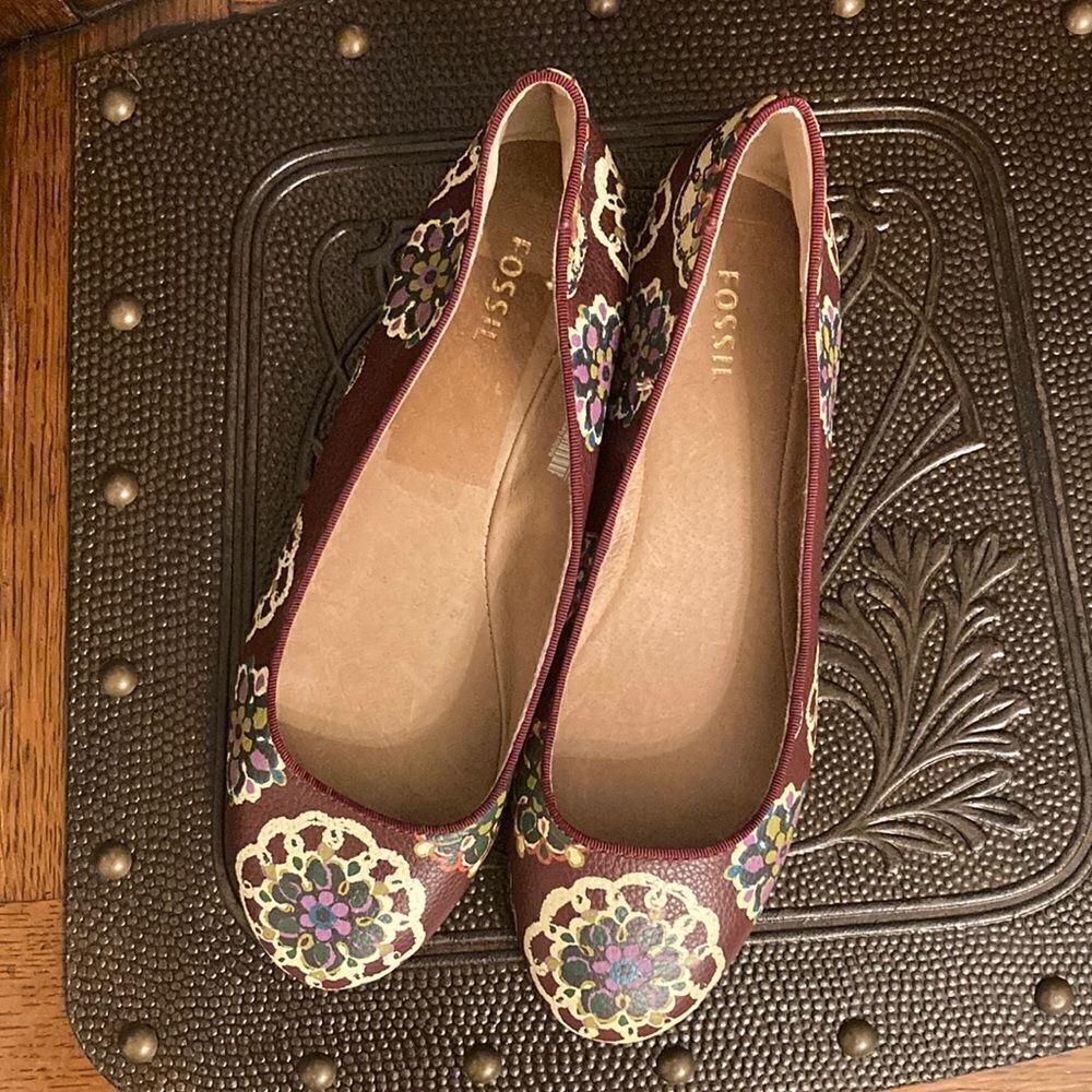 Fossil Ballet Floral Leather Flats